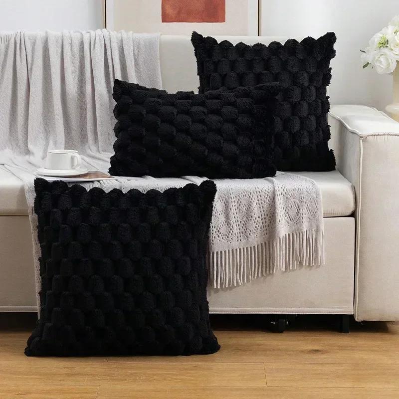 Faux Rabbit Fur Square Cushion Cover Big Thick Striped Super Soft Solid Color Pillow Cover 30/45/50cm Sofa Decor Cushion Cover