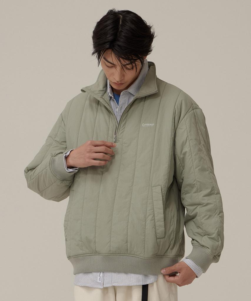 COVERNAT Quilted Half Zip Oversized Sweatshirt Light Khaki