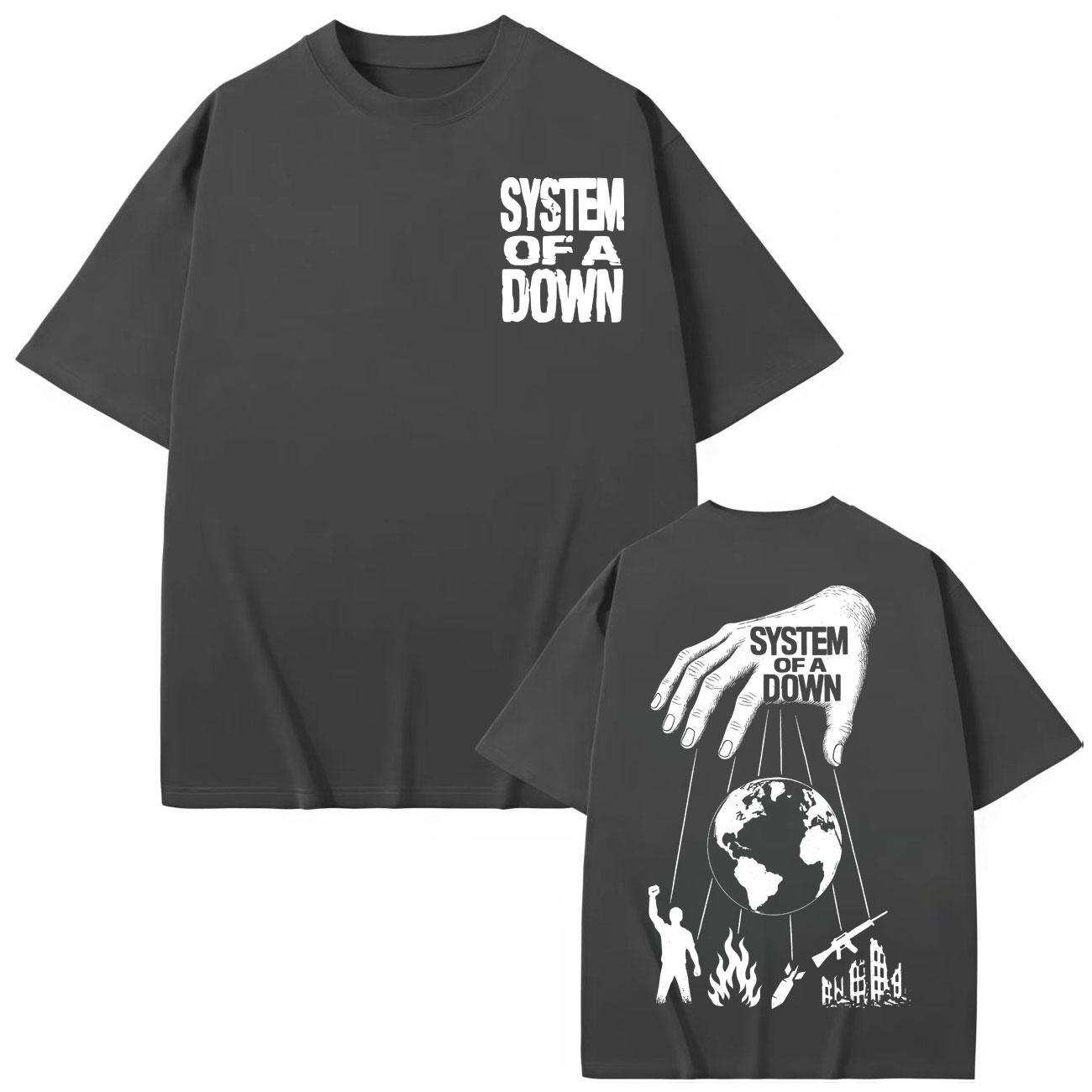 

System of A Down Футболка з двостороннім принтом Чоловіки Жінки Одяг Рок Мода Футболки Високоякісна Бавовна Футболка з коротким рукавом S темно-сірий