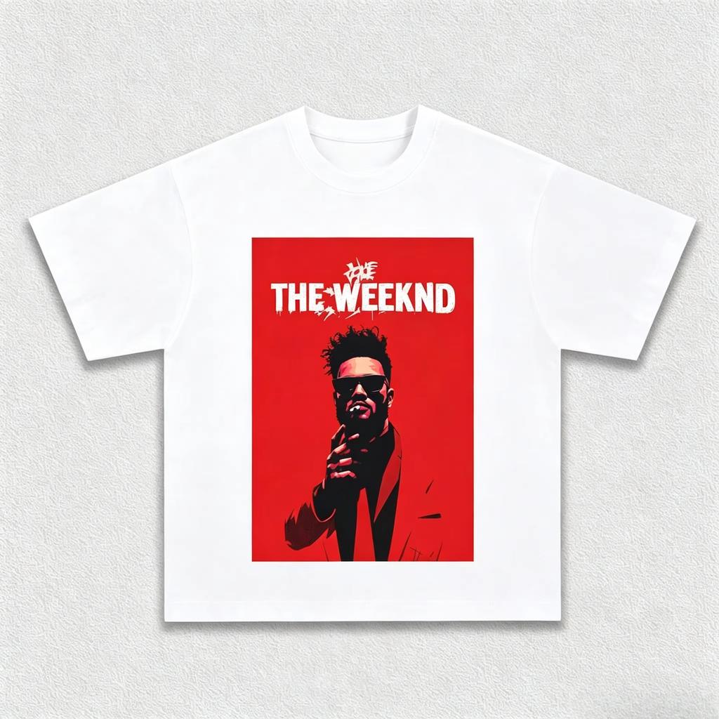 Hot Sale The Weeknd Red Poster Art T-Shirt Men Women R&B Singer Graphic T-shirt Unisex Lightweight Printed Short Sleeve Casual Outdoor Cotton Tee