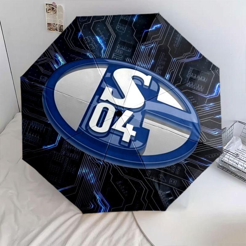 Motif FC Schalke 04, parapluie pliant automatique, design portable et pliable, 8 baleines, un cadeau de Noël ou d'anniversaire.