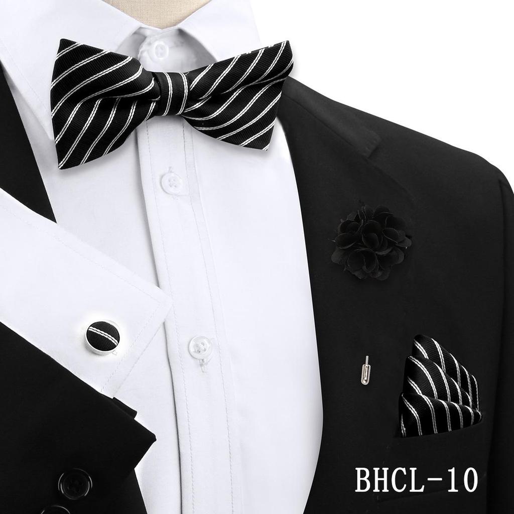 Korean Style 4-Piece Men's Bow Tie & Pocket Square Set for Weddings & Formal Events