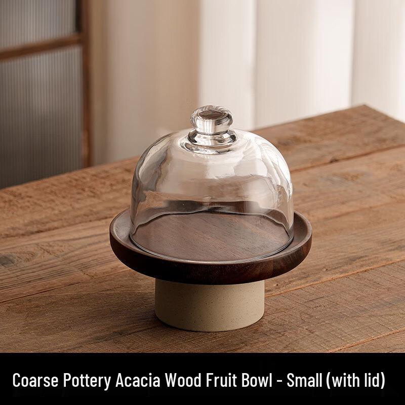 Acacia Wood High-Foot Cake Stand with Glass Dome 16.5 x 16.5 x 8 cm