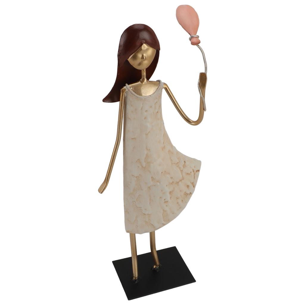 Metal Girl Statue Vintage Iron Art Standing People Figurine Desk Ornament for Home Study Living