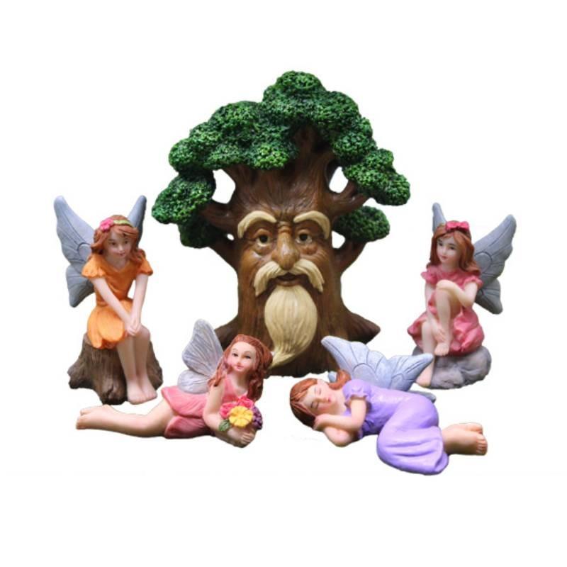 Miniature Dwarf Micro Landscape Resin Ornament With Fairy And Tree Design For Celebration