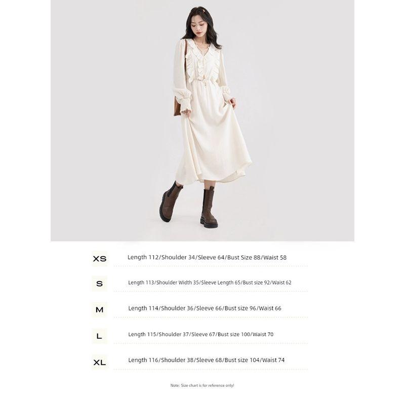 

Оуян Си Новая Весна Абрикос Рабочая Одежда Свободный Комплект Длинное Платье