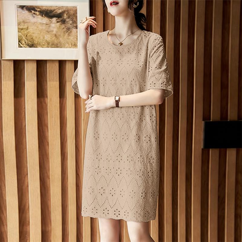 ZANZEA Women Casual Round Neck Lace Crochet Patchwork Summer Short Sleeve Dress S хаки