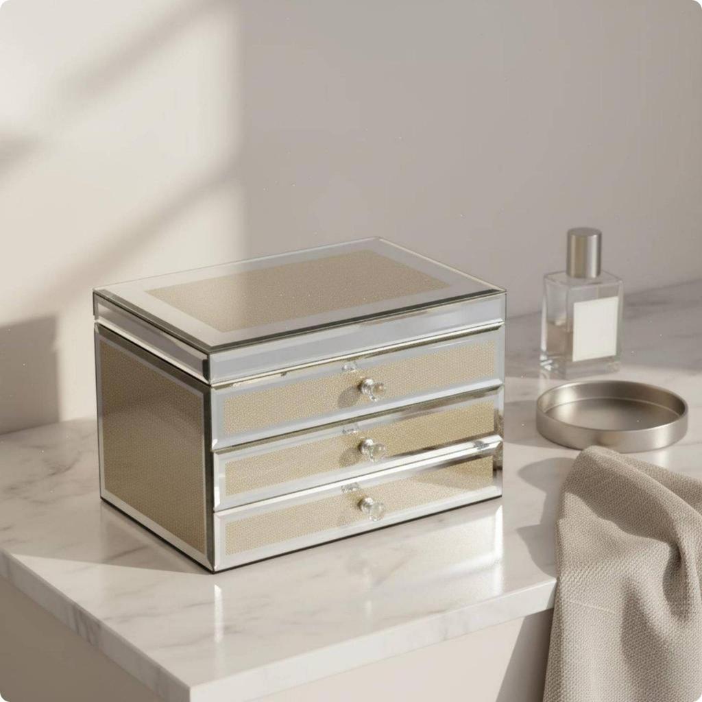 Glass Jewelry Box Luxury Multi-Layer Organizer Dustproof