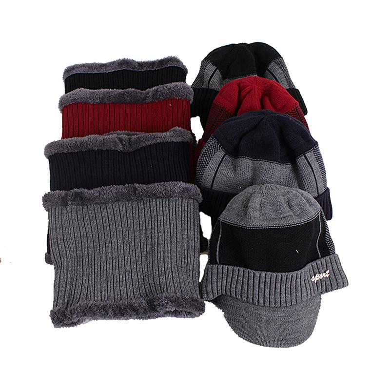 Warm Hat Knit Visor Beanie Fleece Lined 
