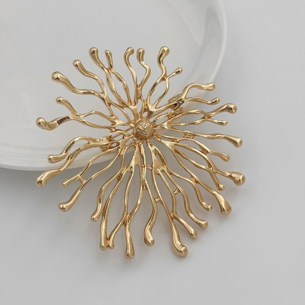 Silver Sun Goddess Brooch Gold Color Coral Brooch Exquisite Metal Geometric Pin Women