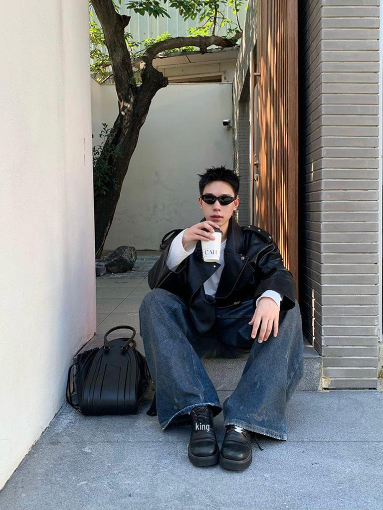 Maillard-Style Men's Rivet Motorcycle Leather Jacket - Trendy Autumn Short Coat