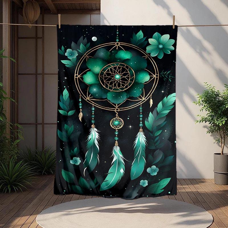 1pc Green Dream Catcher Printing Lightweight Flannel Blanket, Comfortable and Warm Blanket, for Camping Sofa Bed and Couch Office, Suitable f
