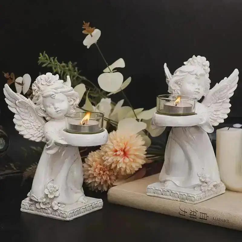 Pryskyřice Andělský svícen Angel Collection Figurka Anděl Socha Svícen na čajovou svíčku Dárky Stolní ozdoby na stojánek na čajovou svíčku