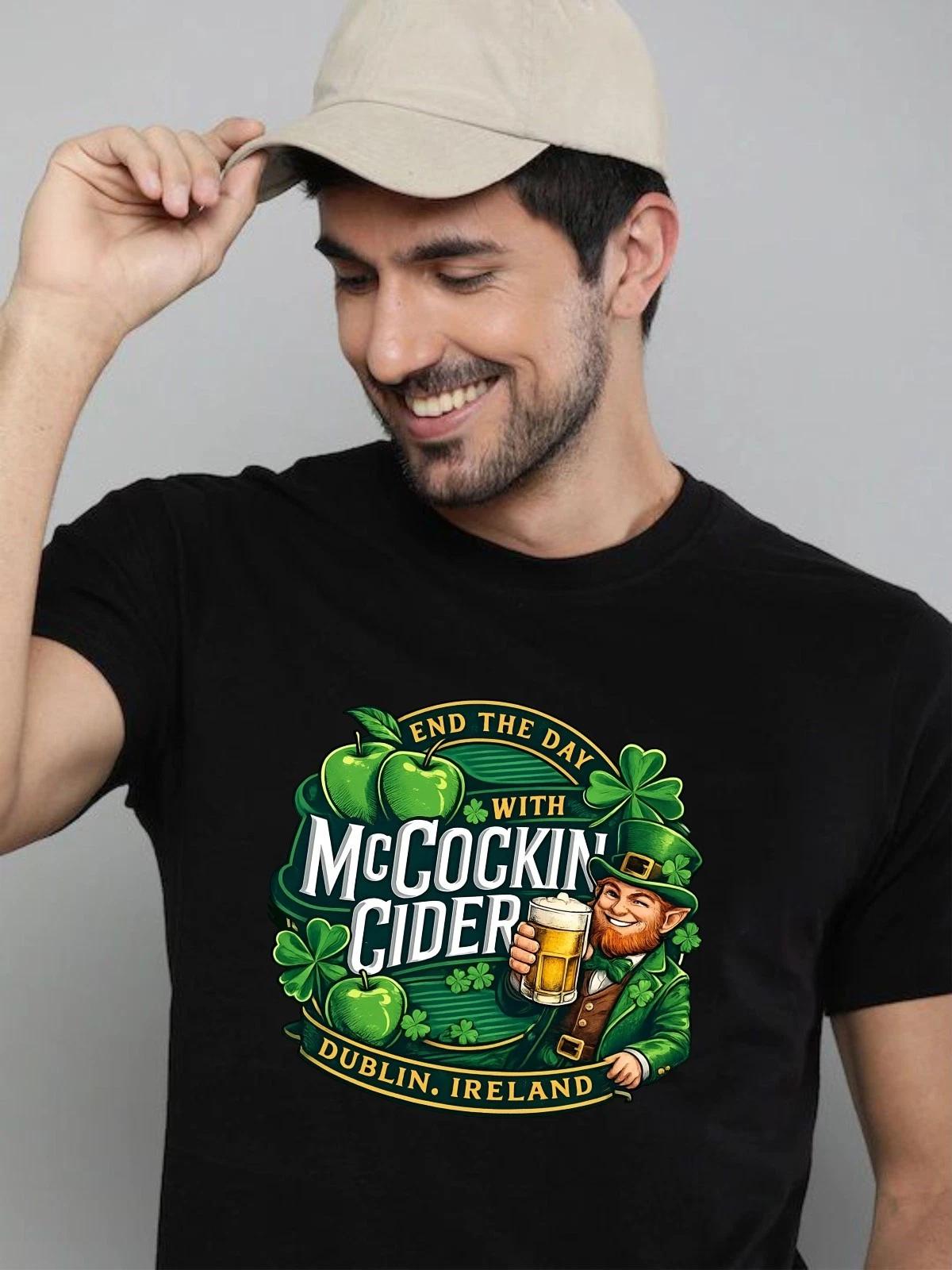Leprechaun Ireland T-shirt St Patrick s Day Mccockin Cider Top Men s Gift Tee S