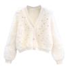 Small Perfume Style Beading Imitation Mink Velvet Sweater Jacket Women Loose Short V-neck Knitted Cardigan Comfortable Versatile and Fashionable