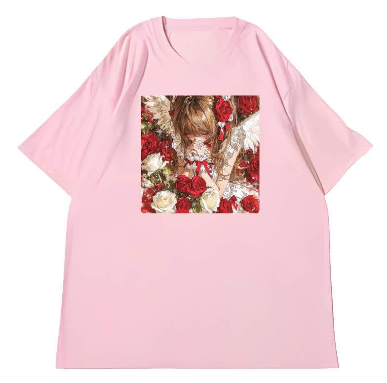 

Adult and Childrens Daily Commuting Suitable for Conventions Comfortable and Soft Pure Cotton Rose Angel Girl Tshirt 4XL