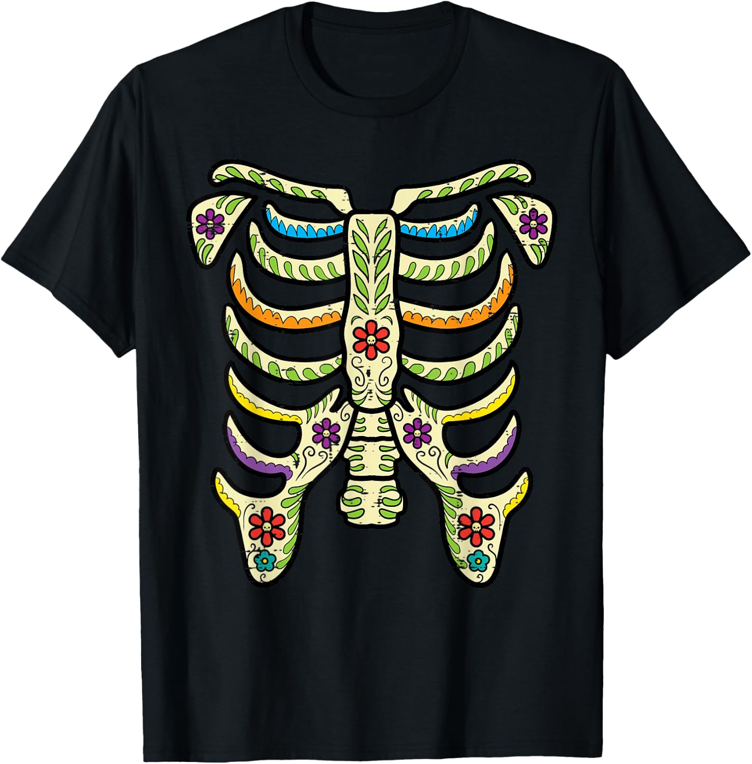 Sugar Skull Skeleton Rib Halloween Costume Day of The Dead T-Shirt XXXL