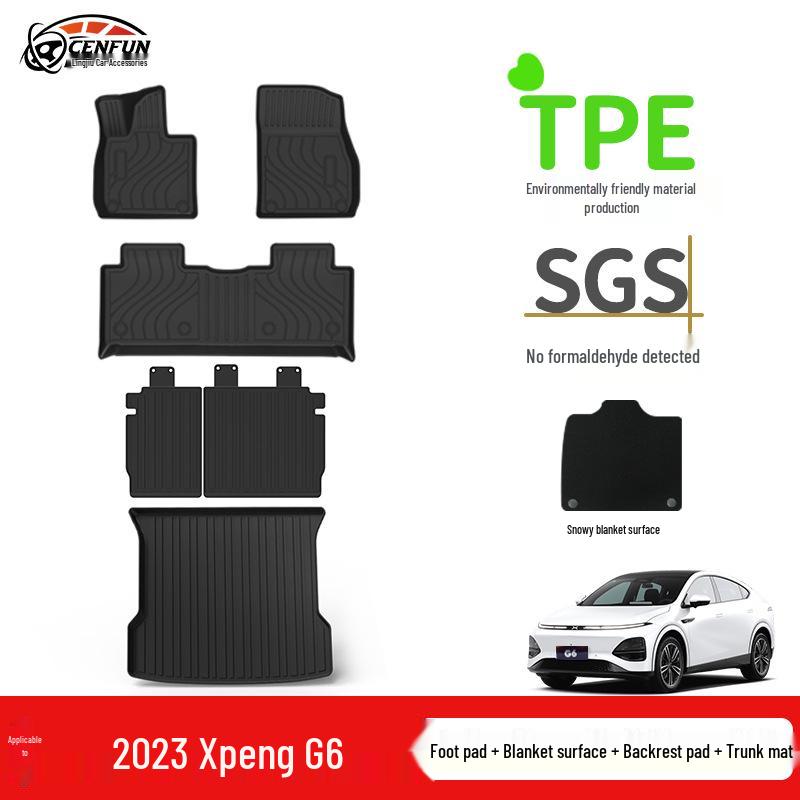 XPeng G6 Car Floor Mats: Wear-Resistant TPE Rear Seat Backrest Pad & Trunk Mat.