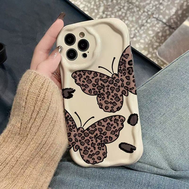 Leopard print butterfly is suitable for iphone16promax mobile phone case, European and American Apple 15 anti-drop 14pro, Japan and South Korea 13/12