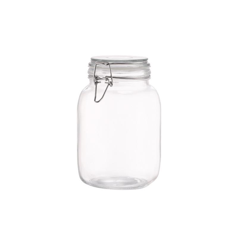 Glass Storage Jar with Transparent Buckle for Kitchen, Food-Grade Sealed Container for Grains
