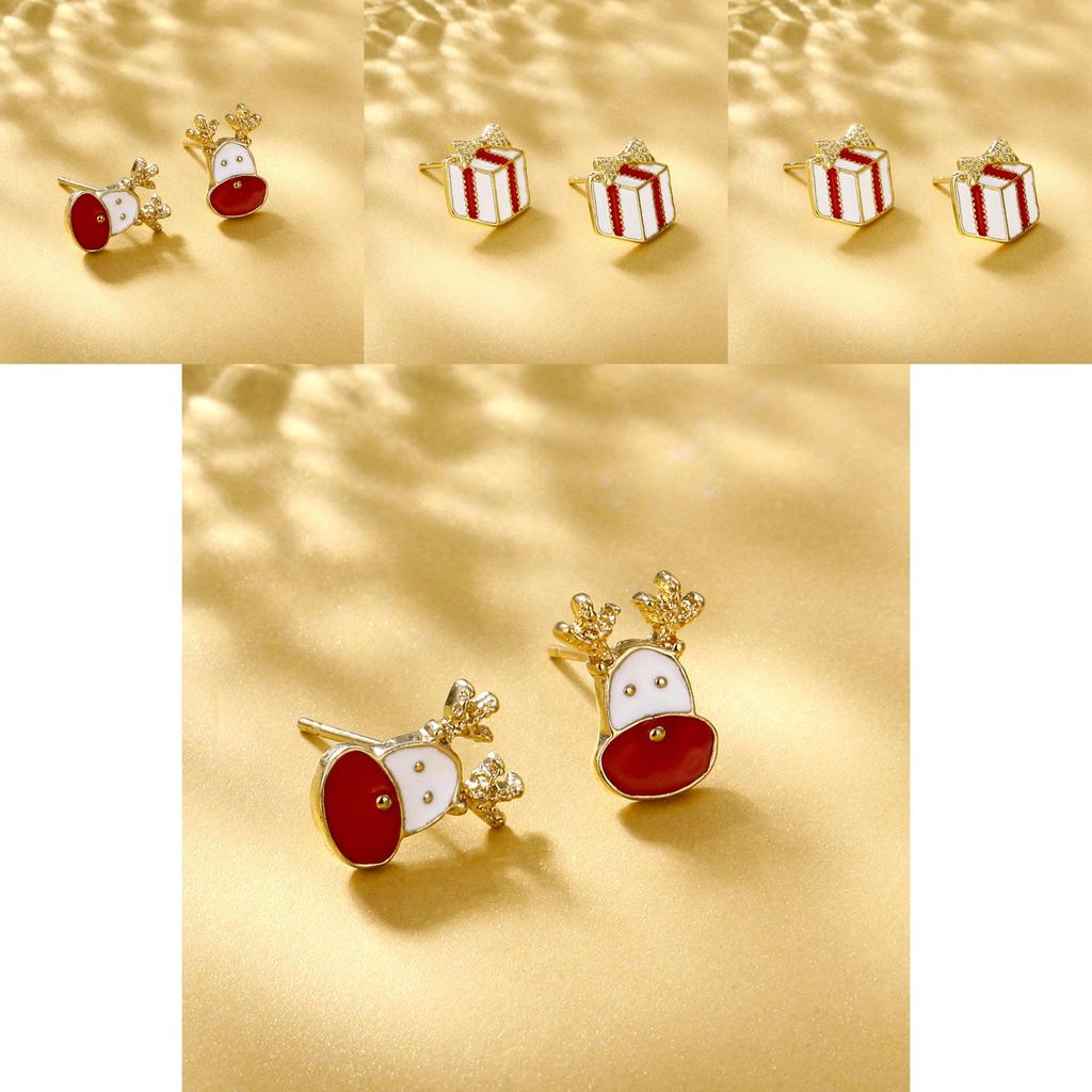 Alloy Cartoon Christmas Earrings Adorable Santa And Reindeer For Women