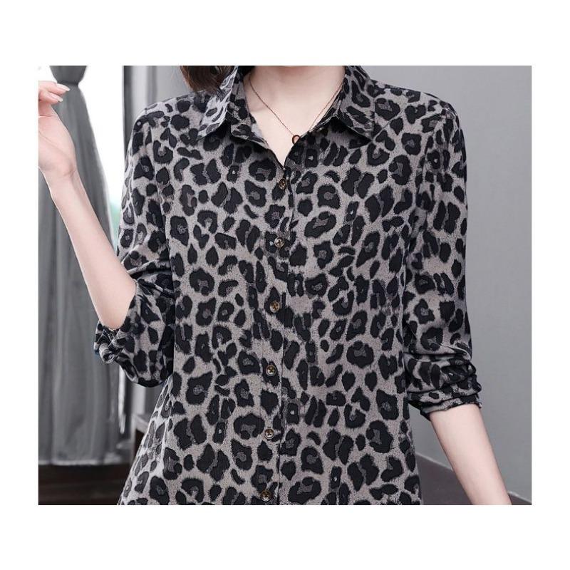 Chiffon Western Style Shirt Women's New Printed Loose Top Shirt Fashion Leopard Print Shirt