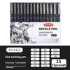 Black Micro Fine Pens,15 Sizes,Waterproof Archival Ink,Fine Tip Manga Markers for Artist Anime Sketch Technical