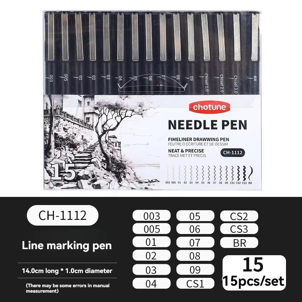 Black Micro Fine Pens,15 Sizes,Waterproof Archival Ink,Fine Tip Manga Markers for Artist Anime Sketch Technical