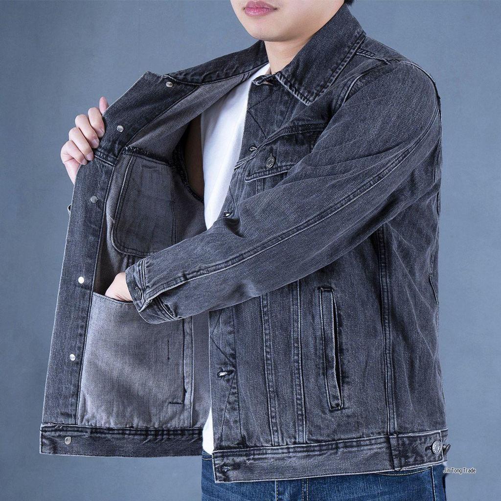 Men's Trendy Retro Motorcycle Denim Jacket - Slim Fit, Fashionable Baseball Collar for Autumn and Winter.