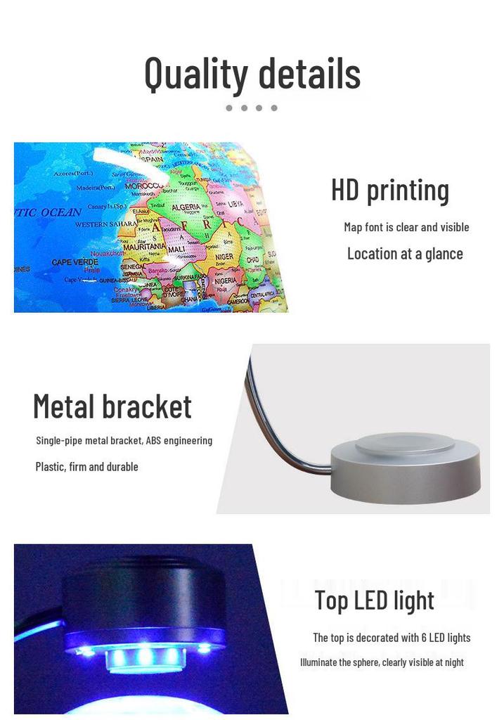 6-Inch Self-Rotating Magnetic Levitating Globe: Luminous Home Decor Gift