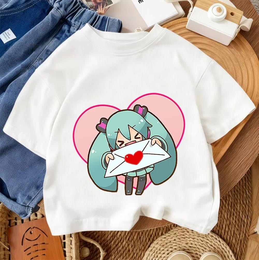 Casual Daily Kids T Shirt Hatsune Miku Kawaii Cartoon Print 2026 Summer Fashion Street Outfit 314Y 100