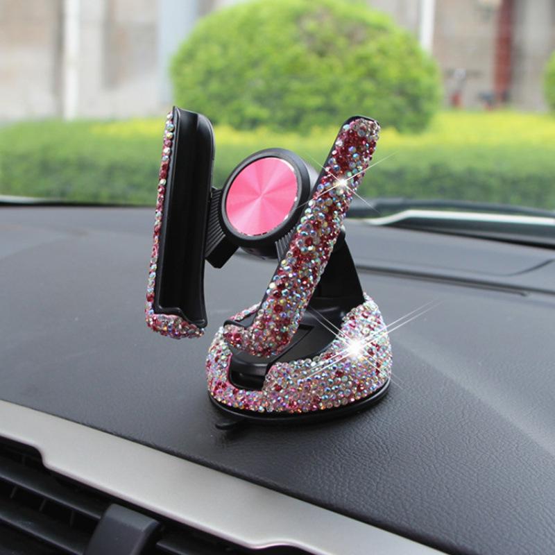 

Многофункциональный держатель для телефона в автомобиль с креплением на воздуховод и присоске розовый/алмаз