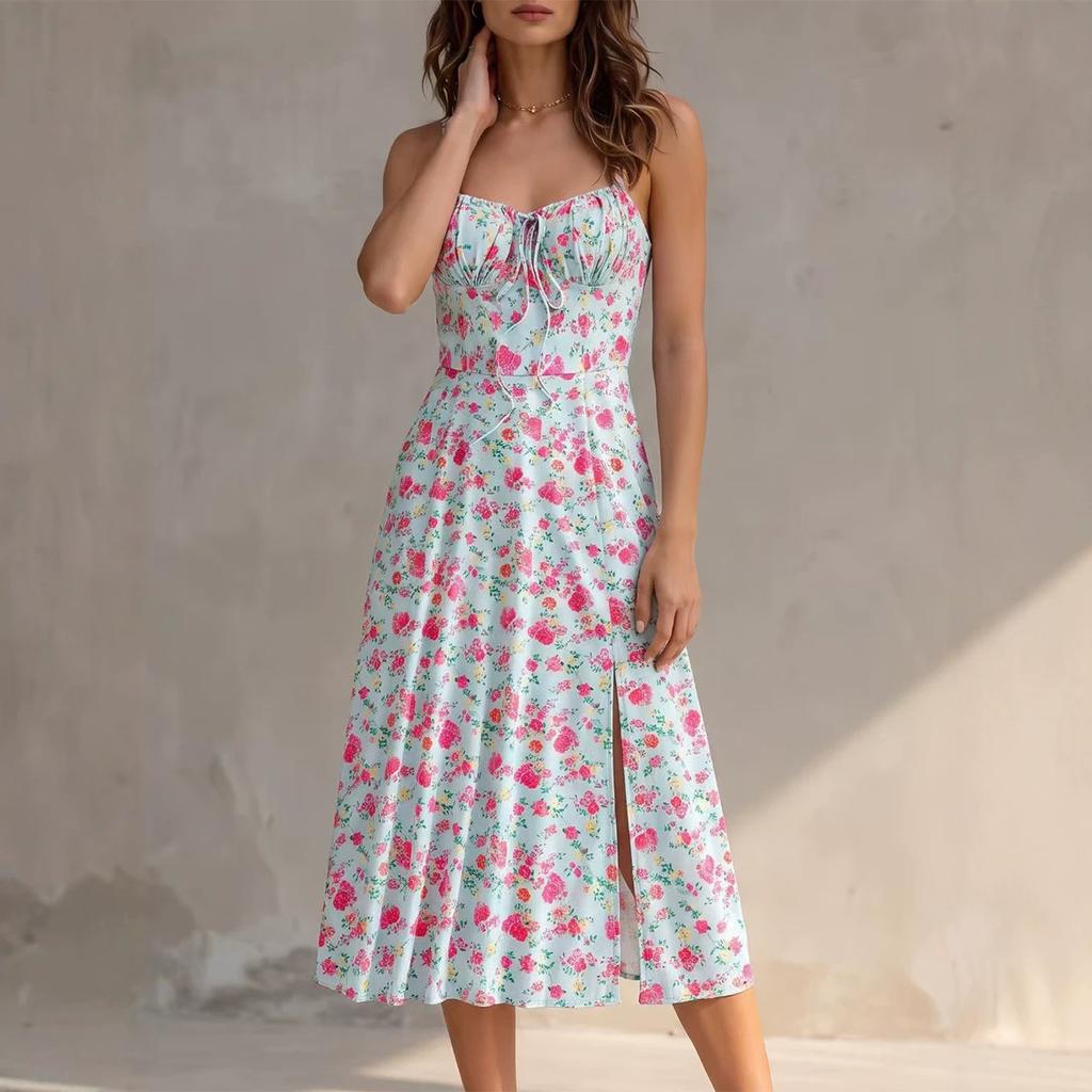 New Summer Commuter Elegant Style Print Fashionable High-end Suspender Dress