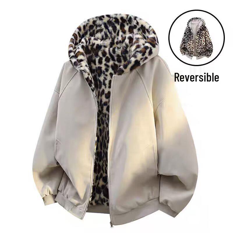 

Men s American Leopard Print Hooded Cotton Jacket – Double-Sided, Velvet Thickened, Loose Fit, Winter Casual Outerwear. Medium абрикосовий