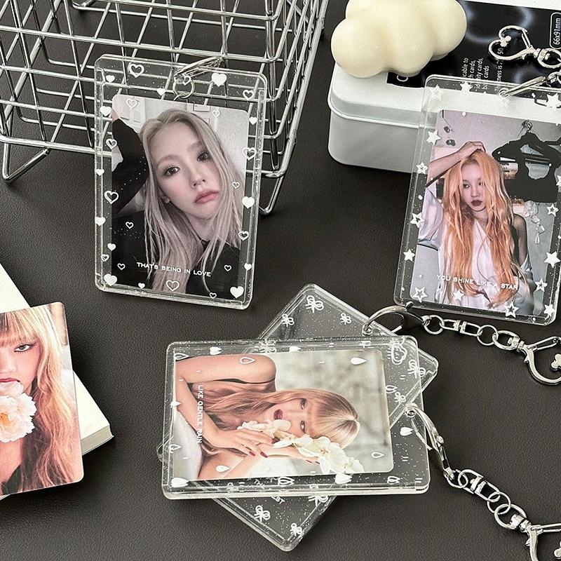 Transparent Photocard Holder Acrylic Photo Frame Kpop Idol Card Display Stand Bag Pendant Photocards Packaging Supplies Set