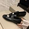 Sheepskin Shoes Round Head Color Matching Versatile Double Buckle with Flat Single Shoes Women's Mary Jane Shoes