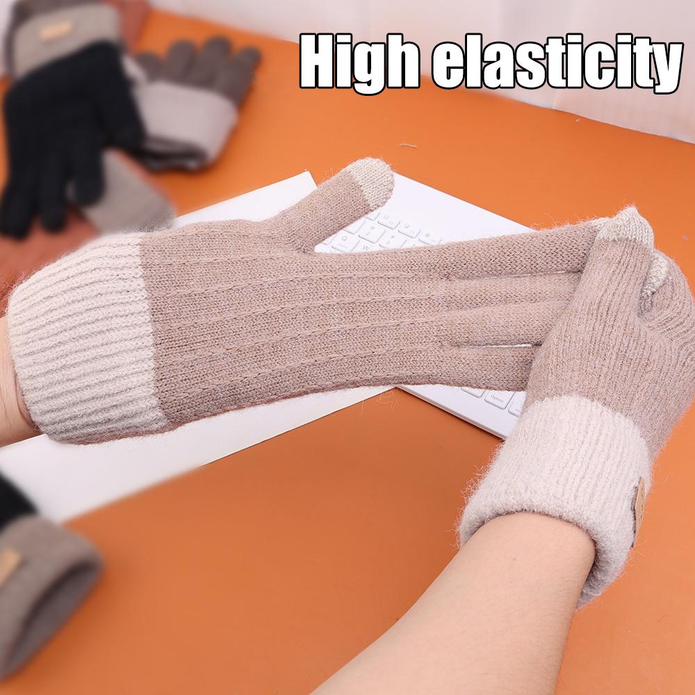 Warm Thick Plush Knitted Gloves Winter Touchscreen Plush Gloves Woman Thickening Fleece Thickened Cycling Driving Skiing Gloves