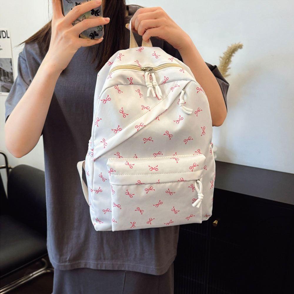 Portable Bow Print Student Schoolbag Nylon Large Capacity School Bags Travel Bag