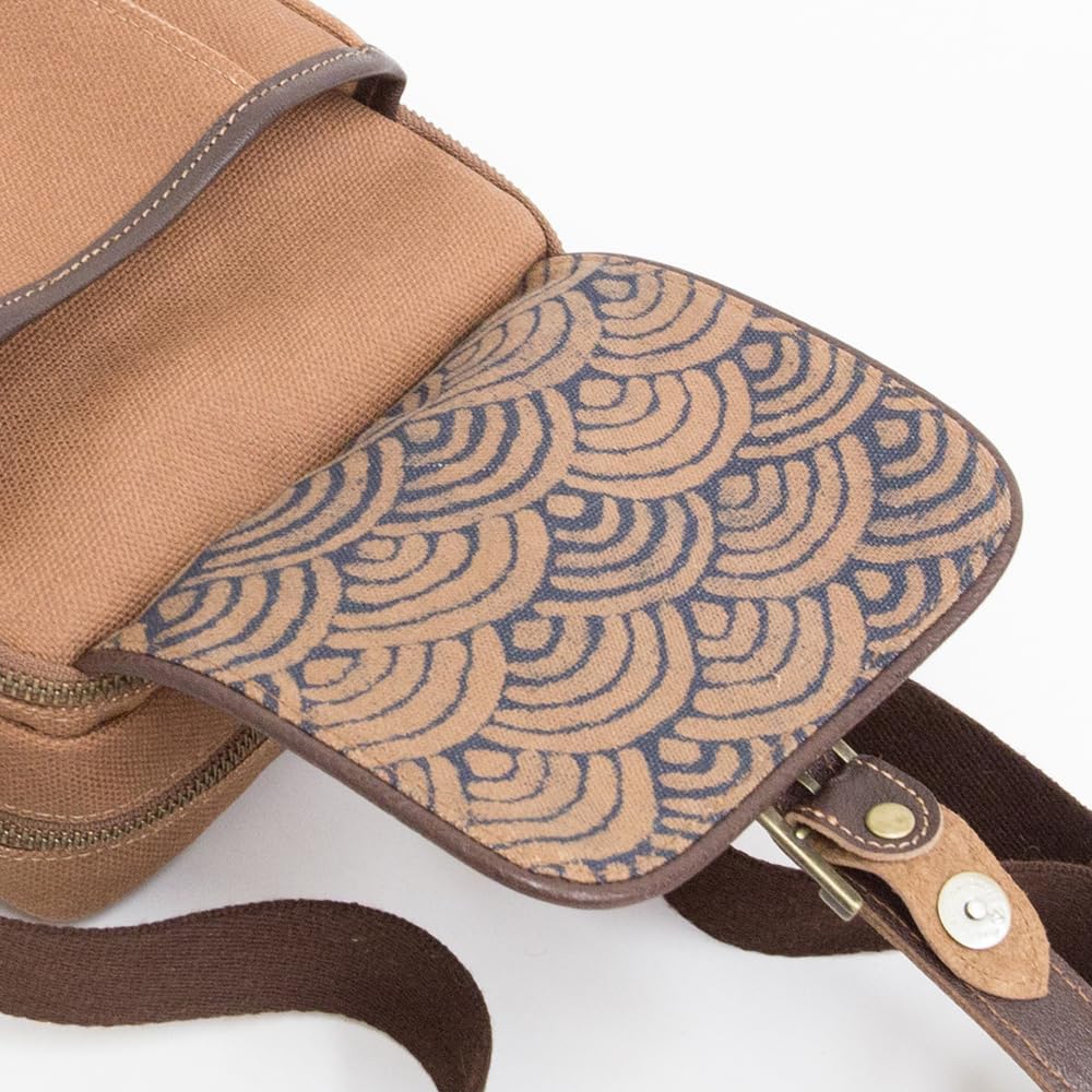 Creare Kiki Men's Vertical Shoulder Bag, B5 Size, Lightweight, Made In Japan, Japanese Style, Persimmon Tannin Dyed Canvas Bag, Multi-Function Pocket