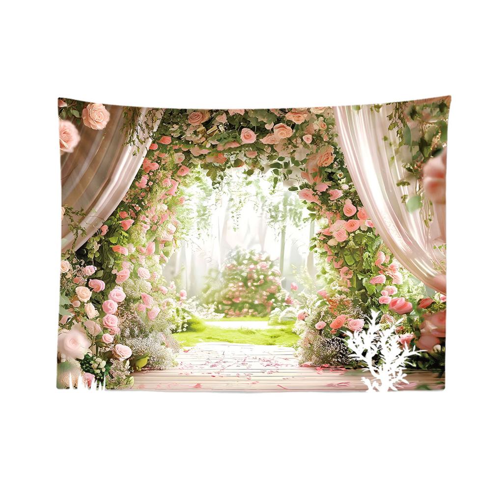 1 Pink Beautiful Romantic Rose Garden Print Tapestry Living Room Wall Decoration Background Cloth Machine Washable Space Pendant