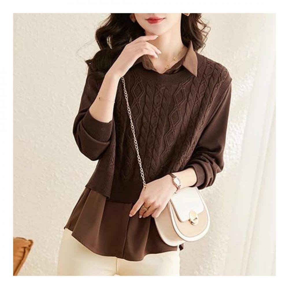 Navava VIntage Cable Knit Two In One Sweater Long Sleeve Shirt Nb2332