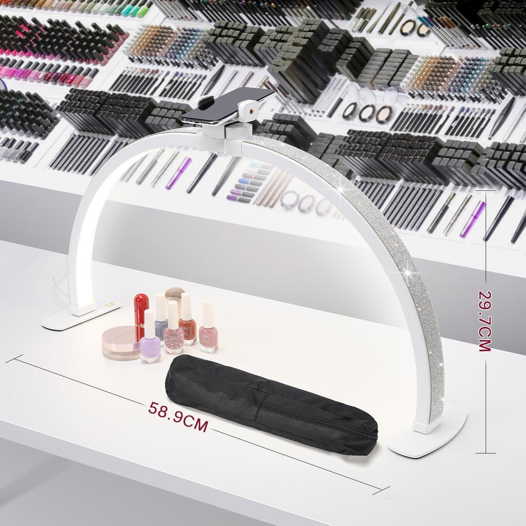 DianaBeauty Half Moon Light 35W Nail Desk Lamp U Shaped 364 LEDs Fill Light with Phone Holder Foldable Table Lamp for Nail Art