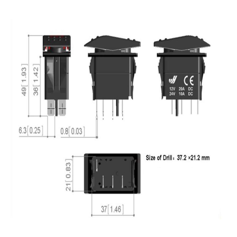 12V-24V Pin Rocker Toggle with LED Light, Horn Pattern, Black, for Car RV Boat Marine, 20A