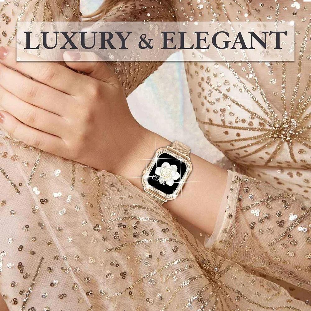 Diamond Case+Metal Strap For iWatch Ultra 2 Band 49mm 41mm 40mm Stainless Steel Bracelet For Apple Watch 9 8 7 45mm 44mm 42mm
