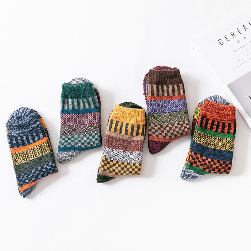 5 Pairs of Thickened Men's Woolen Socks with A Thick Winter Drawstring for Men's Mid-calf Socks