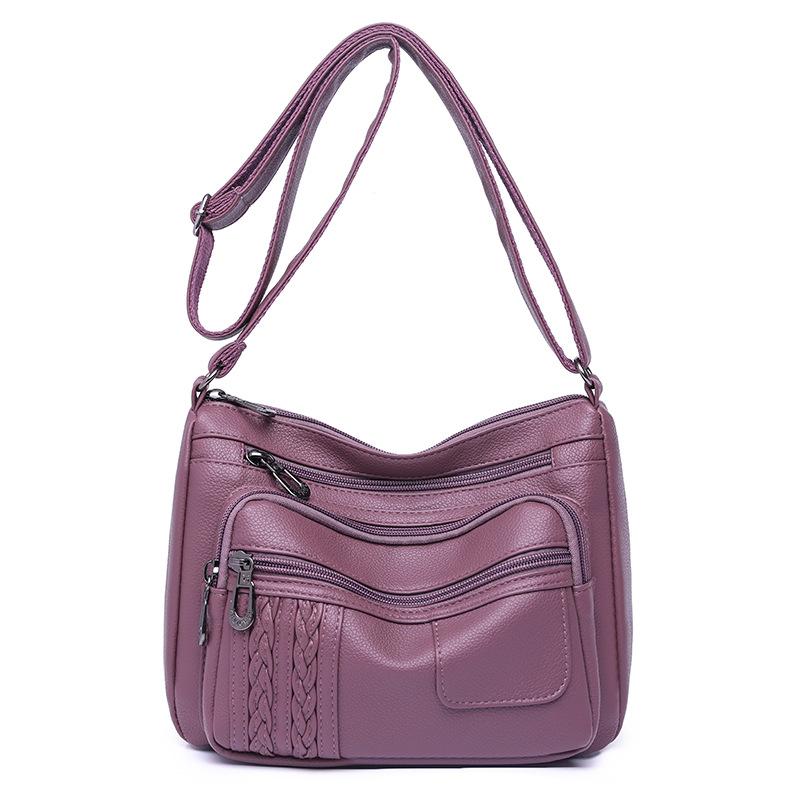 Mom Bag Women's New Trendy Fashion Soft Leather Medium Women's Bag Large Capacity Washed Leather Multi-layer Shoulder Messenger Bag