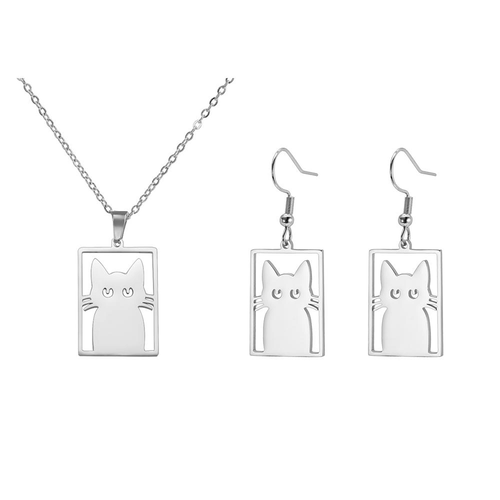 My Shape Cute Cat Earrings for Women Girls Stainless Steel Rectangle Shaped Cat Kitten Earrings Animal Fashion Jewelry Gifts
