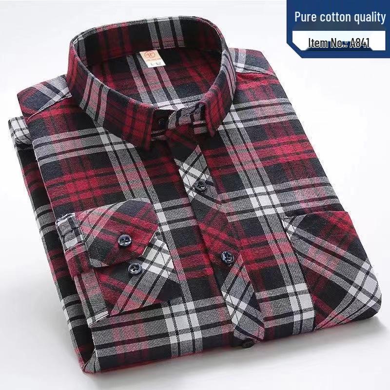 Men's High-End Pure Cotton Plaid Long-Sleeve Casual Shirt