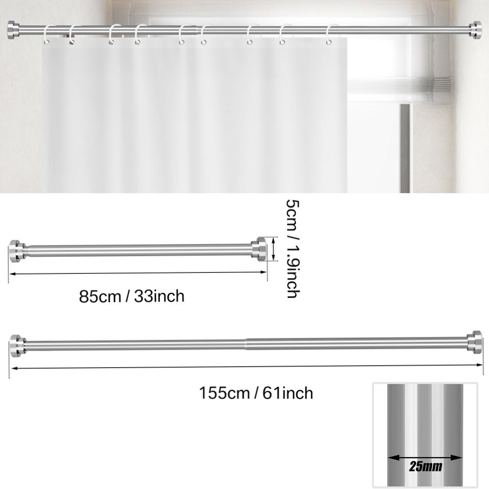 Stainless Steel Shower Curtain Rod Adjustable Spring Tension Rods No Drill for Bathroom Closet Window Room Divider Curtain Pole