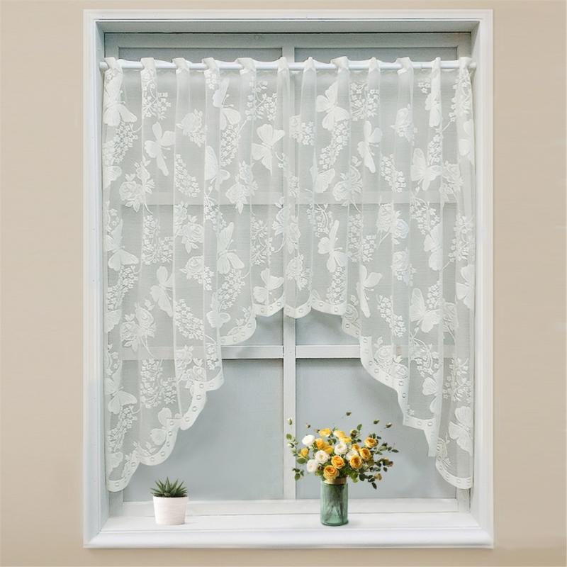 Translucents Laces Short Valance with Florals and Butterfly Design for Bedroom Living Room Dining Room Window